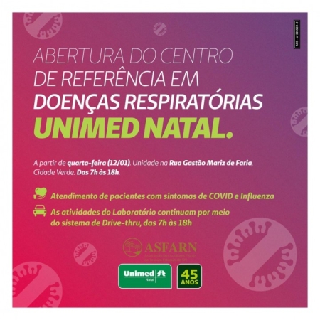 ATENÇÃO ASSOCIADOS COM PLANO DE SAÚDE: A UNIMED NATAL ABRE O CENTRO DE REFERÊNCIA EM DOENÇAS RESPIRATÓRIAS ATENÇÃO ASSOCIADOS COM PLANO DE SAÚDE: A UNIMED NATAL ABRE O CENTRO DE REFERÊNCIA EM DOENÇAS RESPIRATÓRIAS
